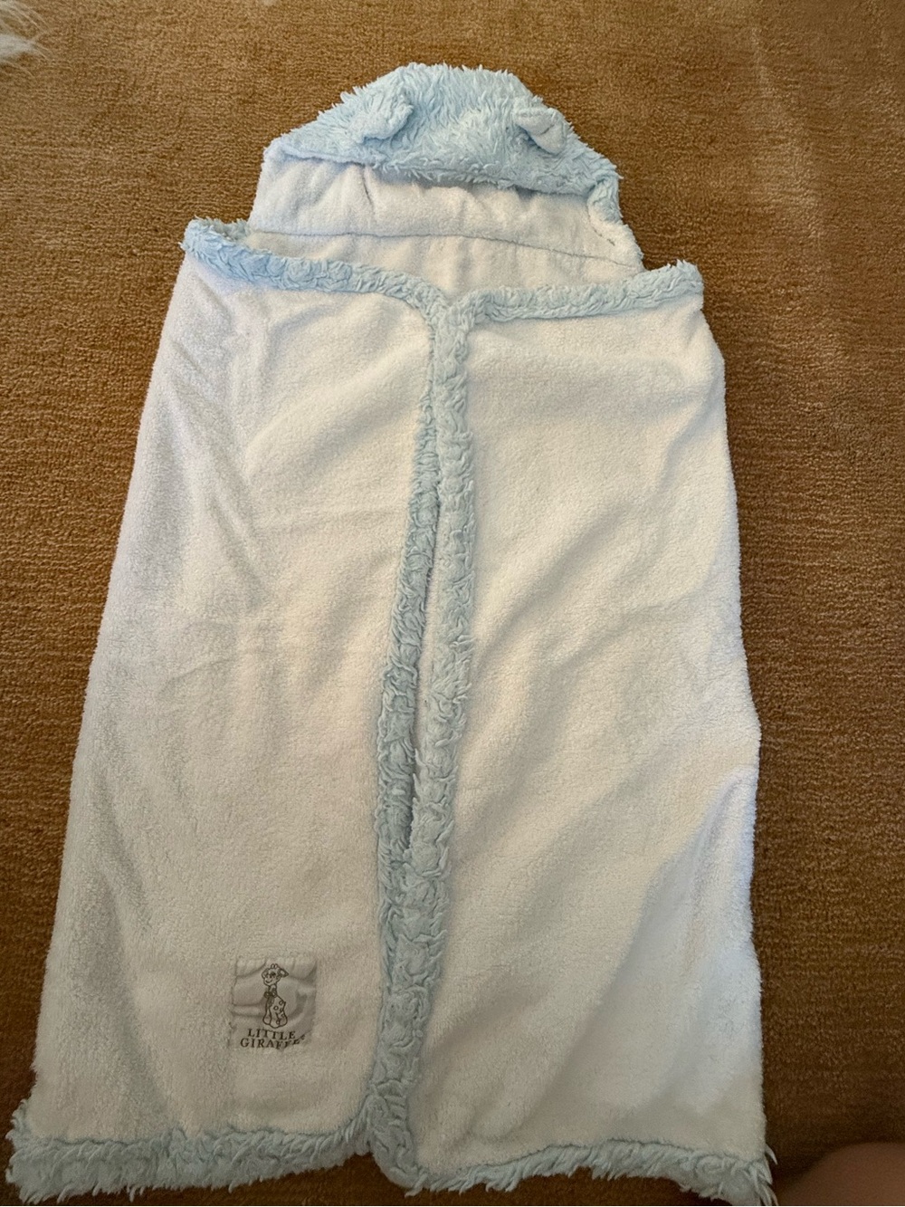 Little Giraffe Cream and Light Blue Hooded Baby Towel